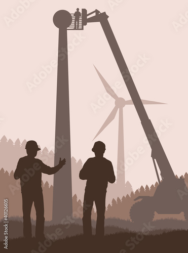 Construction machinery bulding wind park vector background