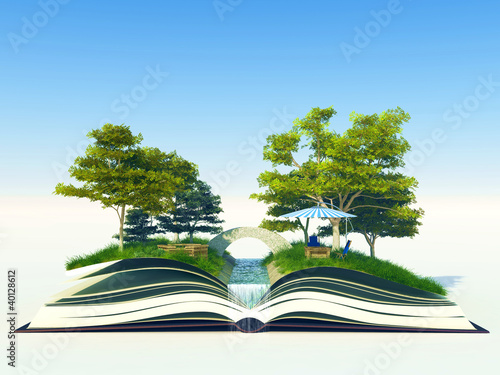 Magic book with a landscape