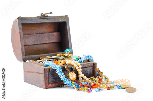 Open the treasure chest on a white background