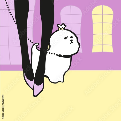 Girl walking with a lap-dog