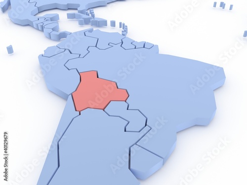 Three-dimensional map of Bolivia isolated on background. 3d