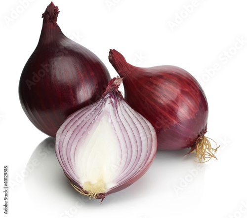 Red onions on the white background