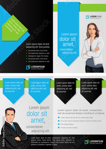Blue and green template for advertising with business people