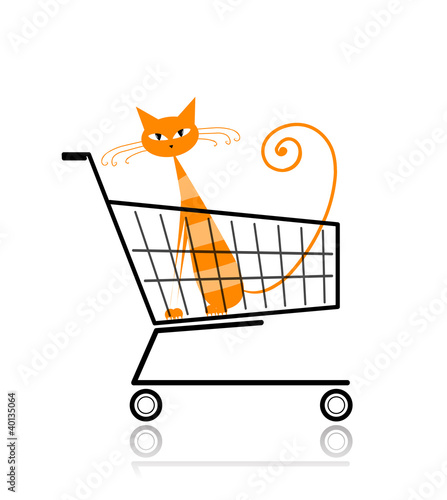 Cute cat in shopping cart for your design