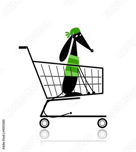 Cute dog  in shopping cart for your design