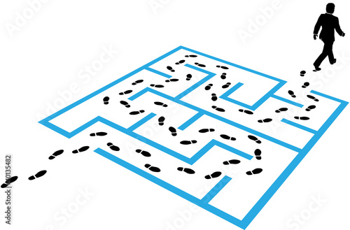 Business man path footprints solution puzzle