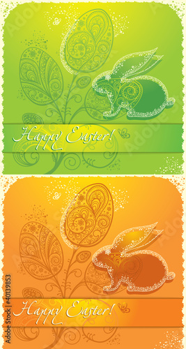 Beautiful Easter bunny postcards and original flower.