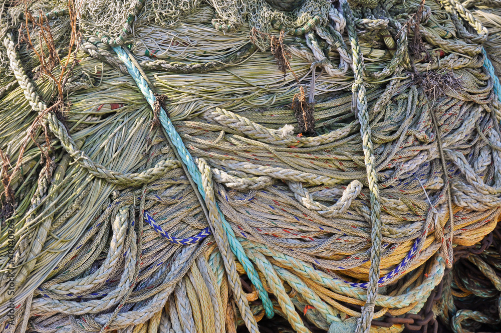 Closeup of fishing nets and ropes