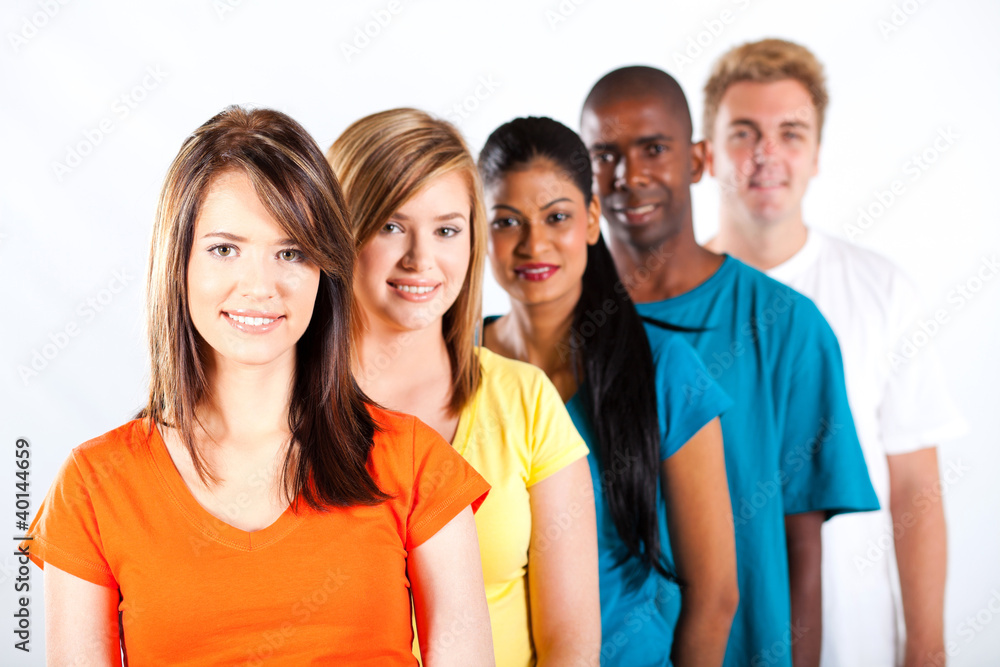 group of young multiracial people on white background group of young multiracial people on white background