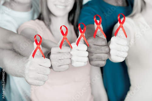 Картината върху платно young multiracial people supporting AIDS HIV prevention