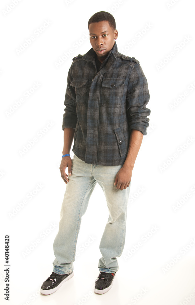 Full body casual black male model on white isolation Full body casual black male model on white isolation