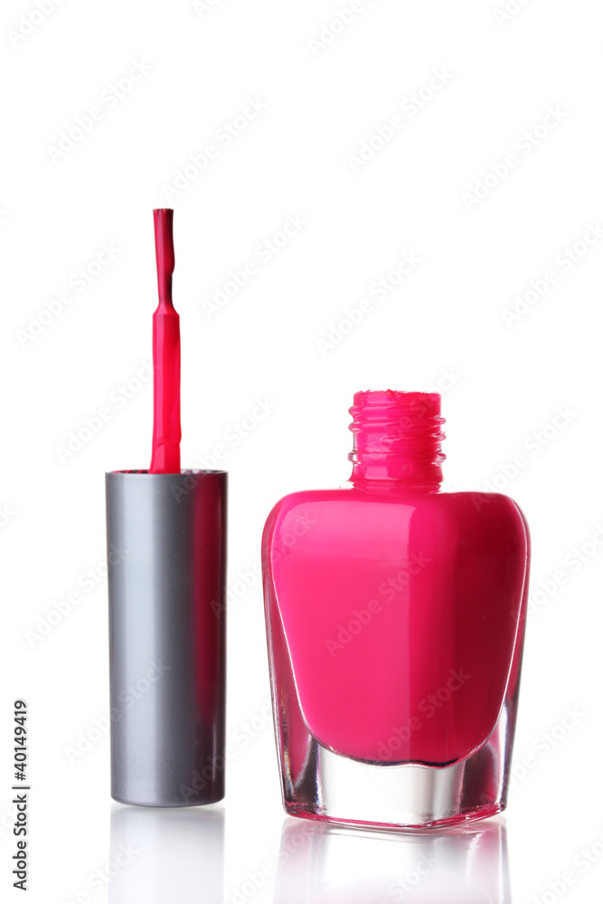 Pink nail polish on white background Pink nail polish on white background