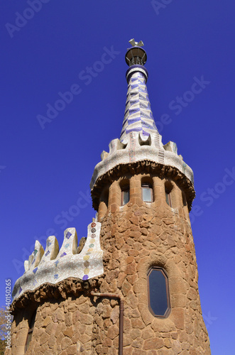beautiful tower in park guell, barcelona