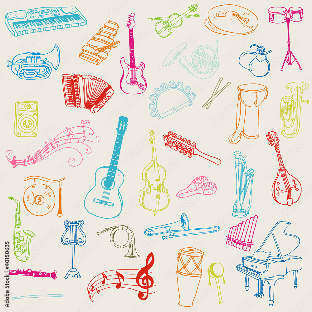 Obraz premium Set of Music Instruments - hand drawn in vector