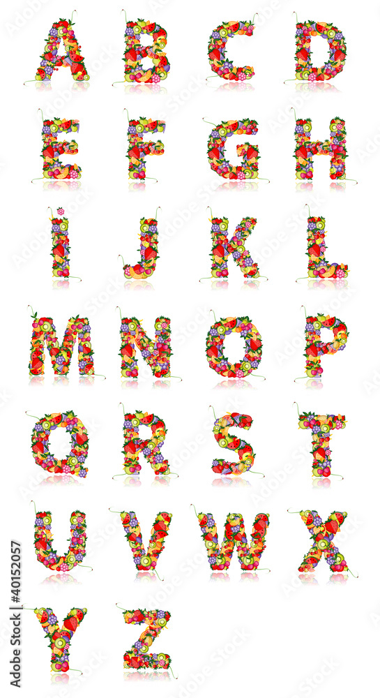 Naklejka premium Alphabet made from fruits for your design