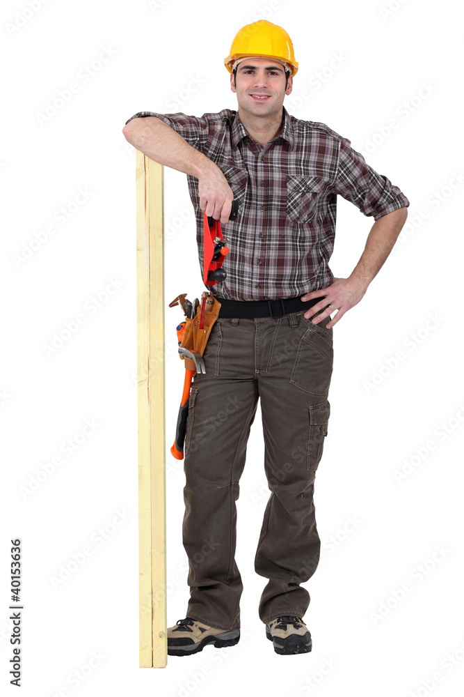 Carpenter with planks of wood Carpenter with planks of wood