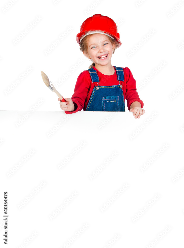 little girl with a brush and white banner little girl with a brush and white banner