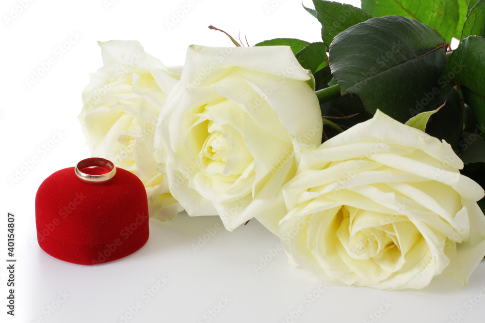 Fototapeta premium White roses and wedding ring
