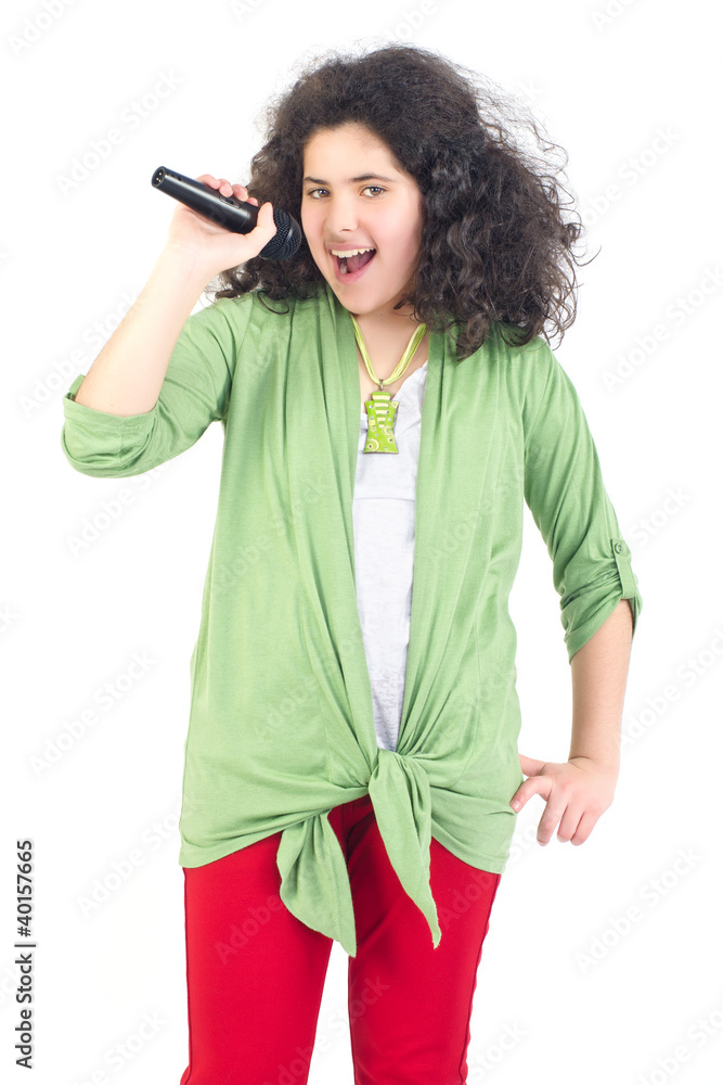 Naklejka premium Karaoke young girl singing