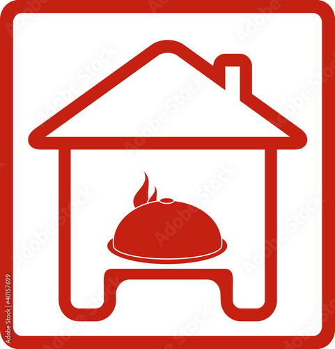 icon with house and hot dish on table silhouette
