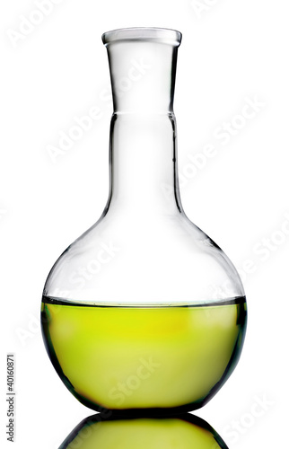 Laboratory bottle with yellow liquid inside (with clipping path)