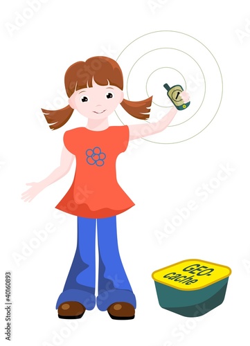 girl with GPS and geocache
