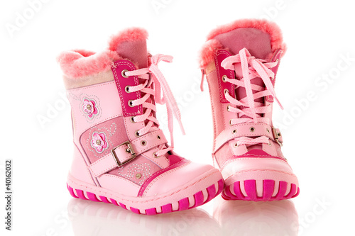 Children s pink boots   isolated.