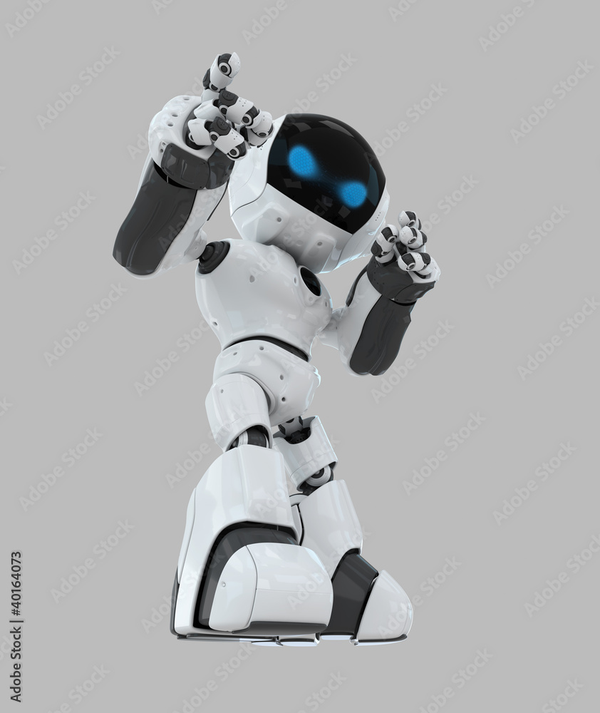 Cute white robot with blue eyes pointing the finger Stock Illustration |  Adobe Stock