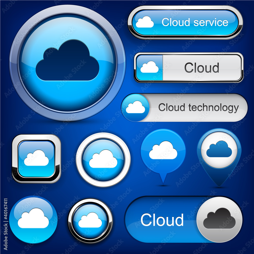 Cloud computing high-detailed modern buttons. Cloud computing high-detailed modern buttons.