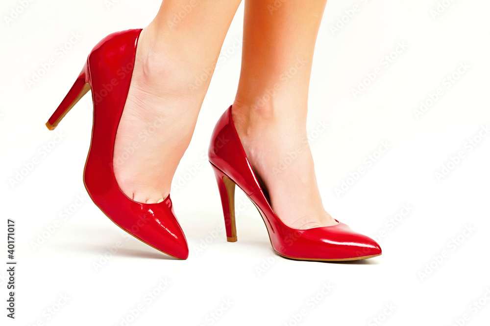 Sexy legs in red high heels isolated on white background Stock Photo ...