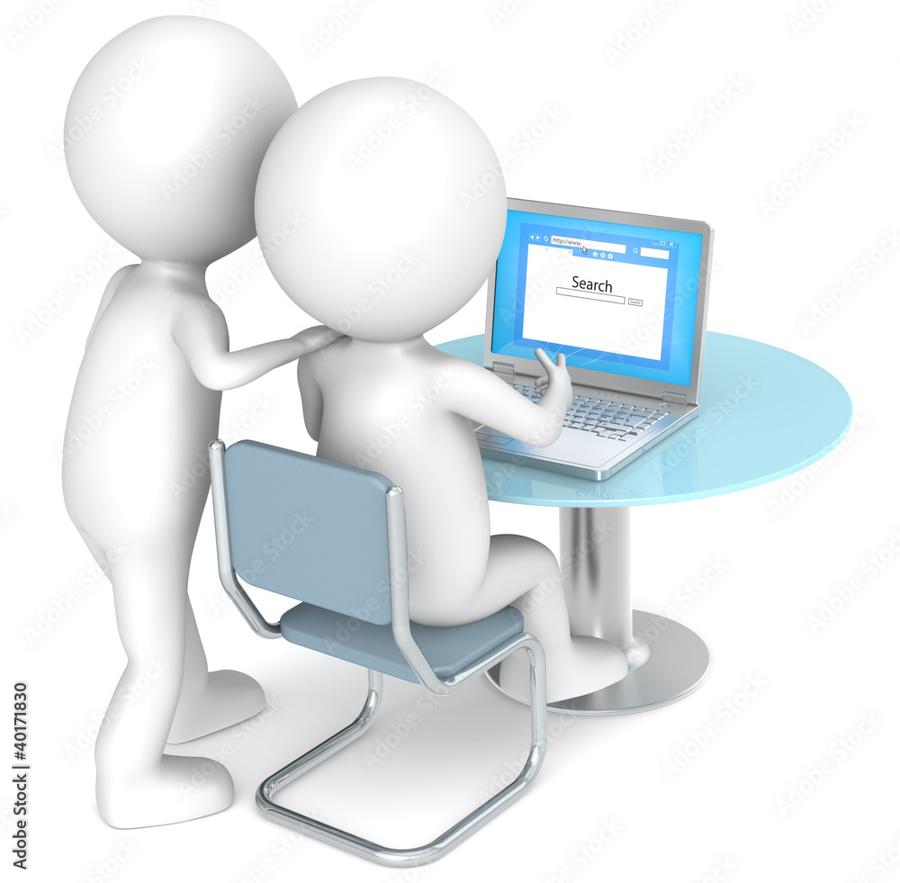 3D little human characters X2 looking at a Web Page. 3D little human characters X2 looking at a Web Page.