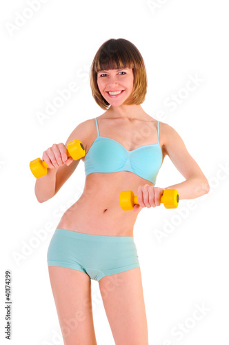 athletic girl with dumbbells