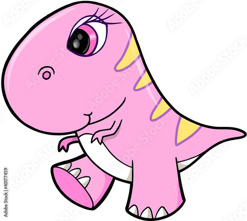 Cute Girl Pink Dinosaur Animal Vector Illustration Art