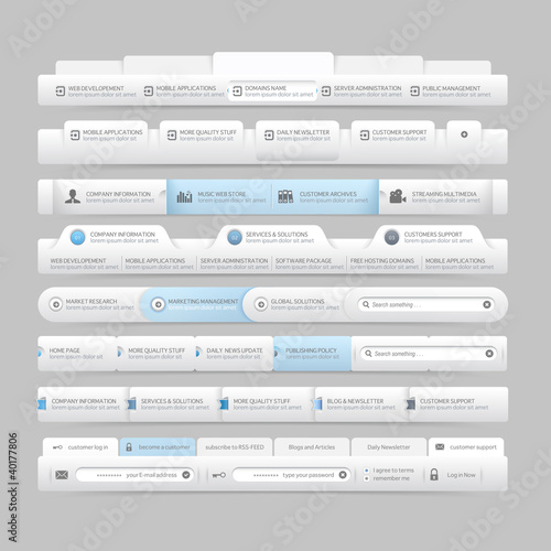 Web design elements with icons set: Navigation menu bars