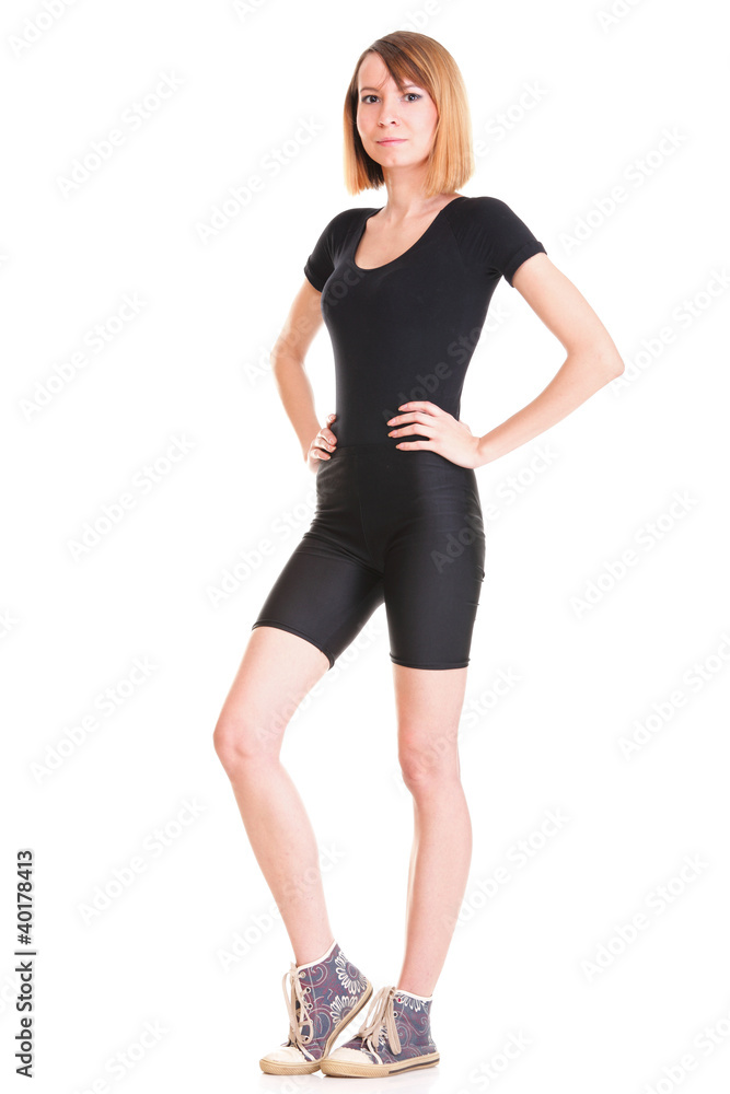 Sport Young woman doing exercise isolated on white Sport Young woman doing exercise isolated on white