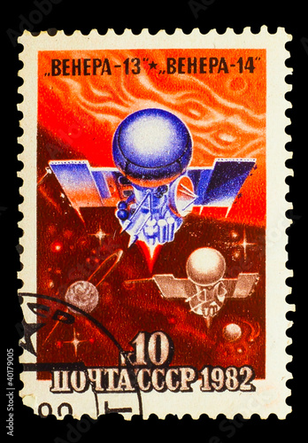 USSR - CIRCA 1982: A stamp printed in USSR, satellite space stat