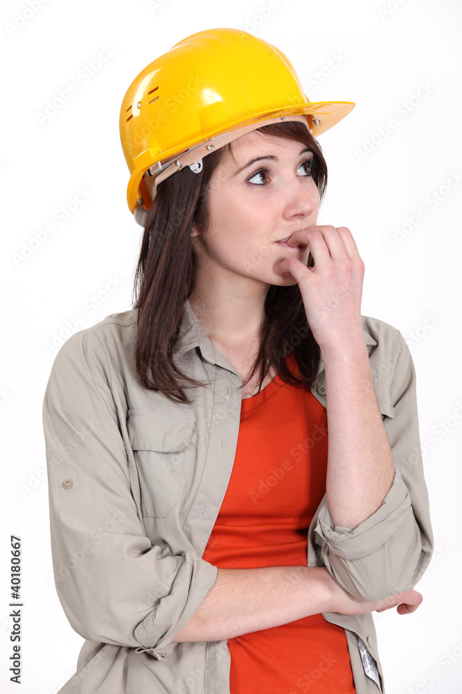Nervous female builder Nervous female builder