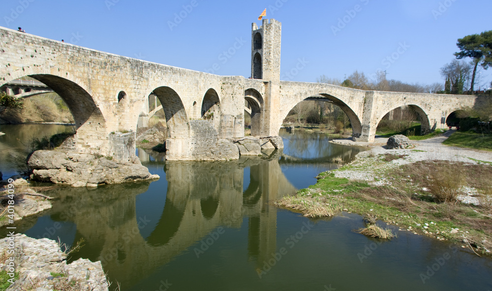 Romanesque bridge in the medieval village of Besalu