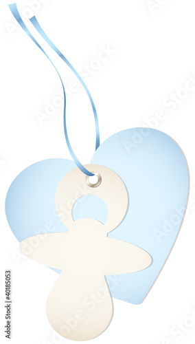 Hangtag Pacifier & Heart Blue Bow