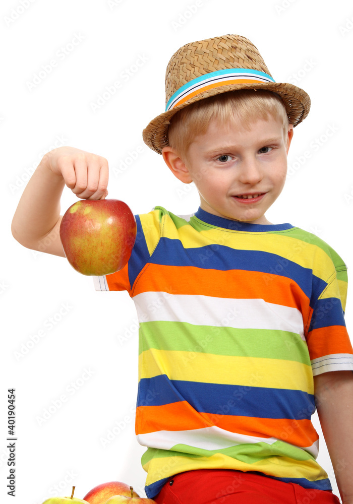 Little boy with apple. Isolated on white background. Little boy with apple. Isolated on white background.