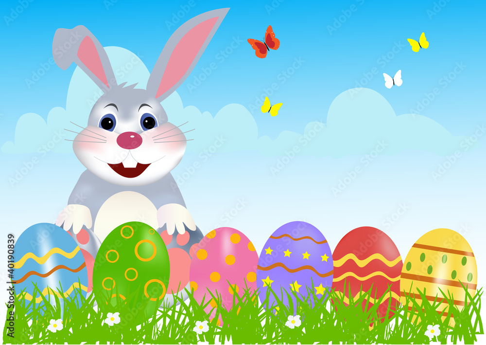 Happy Easter Bunny with Eggs Happy Easter Bunny with Eggs
