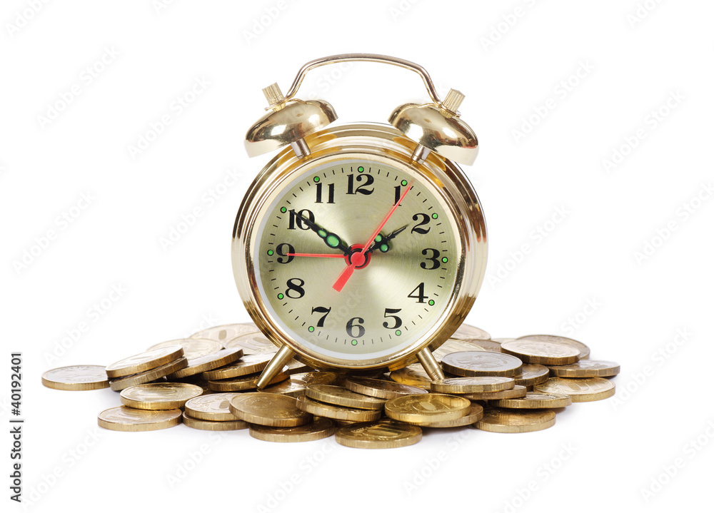 Alarm clock and money isolated on white background Alarm clock and money isolated on white background