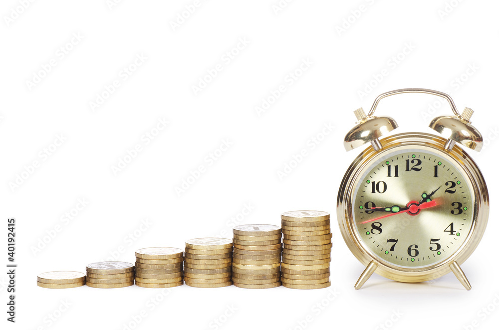 Alarm clock and money isolated on white background Alarm clock and money isolated on white background