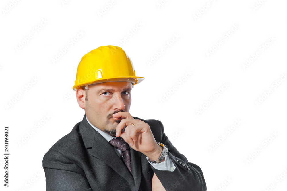 man with helmet isolated on white