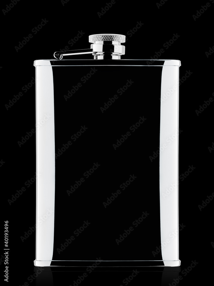 Chrome hip flask isolated on black with reflection Chrome hip flask isolated on black with reflection