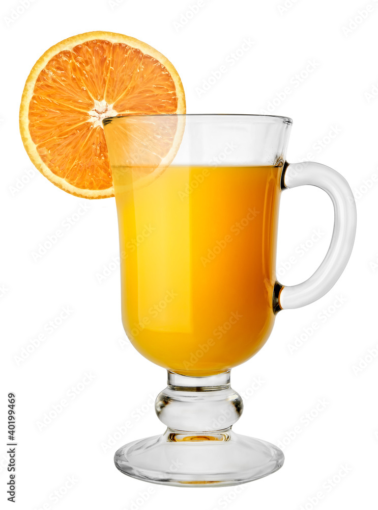 Orange juice and slices of orange isolated on white Orange juice and slices of orange isolated on white