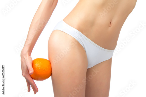Hip, legs, abdomen and orange in hand cellulite liposuction