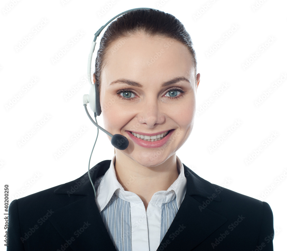 Closeup shot of call center female executive Closeup shot of call center female executive