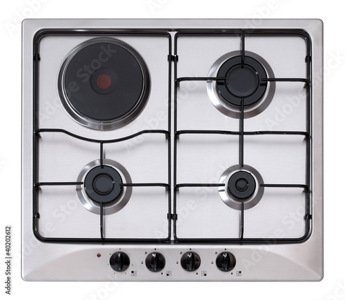 Stainless steel gas and electric hob isolated on white