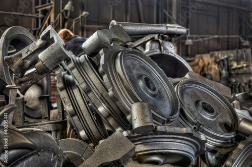 Stack of cast metal parts in a iron foundry